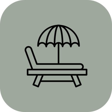 Şemsiye çizgisi ikonlu plaj şezlongu. tatil vektör illüstrasyonu.