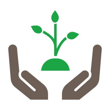 Bitki ikonu olan bir el. vektör illüstrasyonu