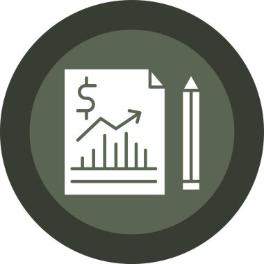 Finansal tablo simgesi. Vektör biçimi iki renkli düz simge, yumuşak yeşil renkler, gri arkaplan, beyaz arkaplan.