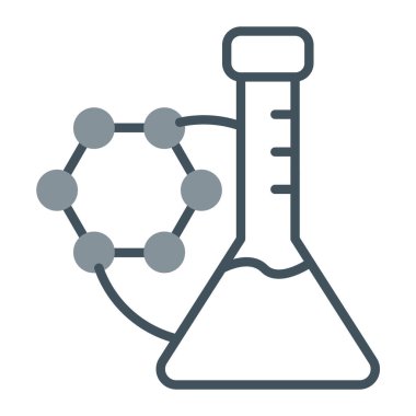 Molekül çizgisi ve simgesi olan laboratuvar şişesi, ana hatlı vektör simgesi, bilim konsepti işareti, düzenlenebilir vuruş, doğrusal biçim