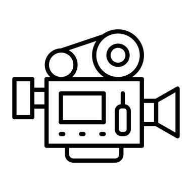 Video kamera simgesi. Beyaz arkaplanda izole edilmiş web tasarımı için video kamera vektör simgesi taslağı