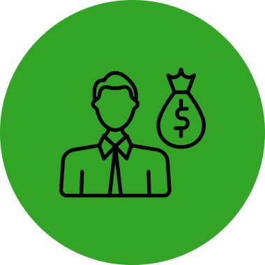 Dolar simgesi. Dolar yuvarlak yuvarlak sembollü vektör düz çizim, yeşil renk arkaplan.