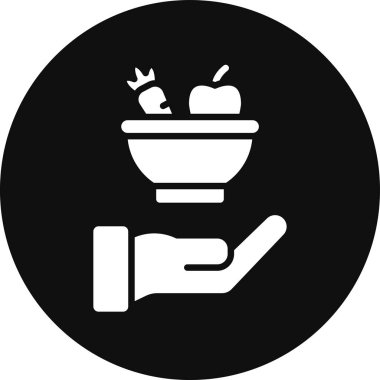 Gıda ve sağlık vektör simgesi. biçim düz yuvarlak sembol, siyah renk, yuvarlak açılar, beyaz arkaplan.