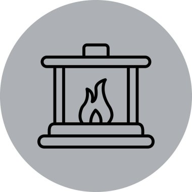 Şömine alevi simgesi, vektör illüstrasyonu