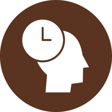 Beyin saati simgesi. Vektör biçimi yuvarlak açılı düz ikonik sembol, gri renk, beyaz arkaplan.