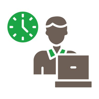 saat ve dizüstü bilgisayarla çalışan insan vektör simgesi kavramı.