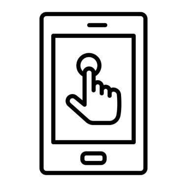 Cep telefonu ikonuyla el. Web için akıllı telefon vektör simgesinin özet çizimi