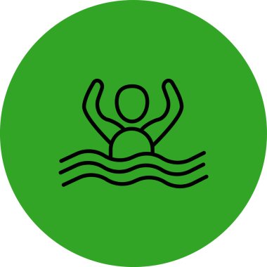 Yüzme havuzu vektör simgesi. bu düz yuvarlak kare beyaz arkaplan üzerinde yeşil ve gri renkler çizer.