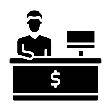 Kulaklık simgesi olan iş adamı, düz stil