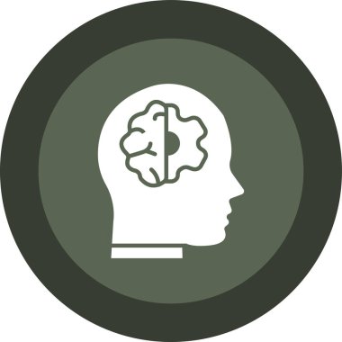 Beyin vektör simgesi. bu yuvarlak düz sembol beyaz arkaplanda yeşil ve gri renklerle çizilir.