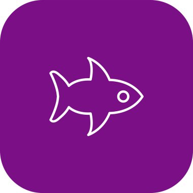 mor arkaplanda izole edilmiş mor çizgi balık ikonu. Beyaz kare düğme. vektör.