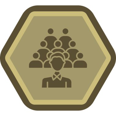 İnsanlar ikonu. Beyaz arkaplanda kahverengi, sarı ve siyah renkli yuvarlak bir sembol..