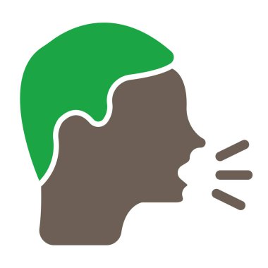 Saç vektörü ikonu olan kadın kafası. biçim iki renkli düz sembol, yeşil ve gri renkler, yuvarlak açılar, beyaz arkaplan.