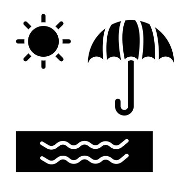 Şemsiyeli ve güneşli sahil ikonu