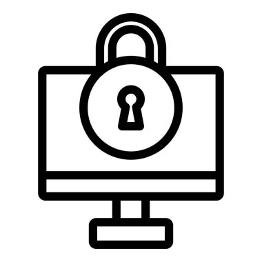 asma kilit simgesi olan dizüstü bilgisayar, basit vektör illüstrasyonu