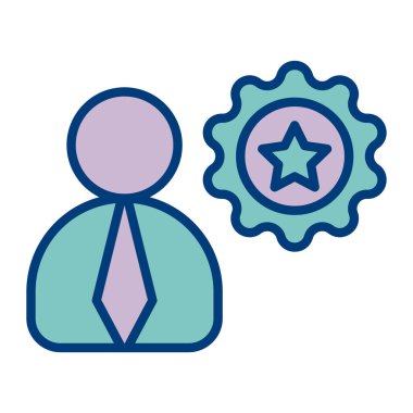 Ekipmanı ve yıldız vektör çizimine sahip iş adamı