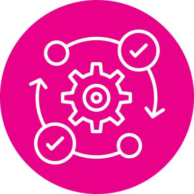 dişli simgesi. Vektör biçimi düz çember sembolü, kırmızı renk, yuvarlak açılar, beyaz arkaplan