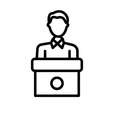 Podyum ikonu olan bir iş adamı. Web için iş adamı sözcüsü vektör simgesinin özet çizimi