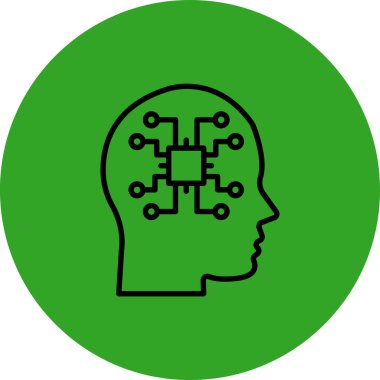 Beyin vektör simgesi. biçim düz yuvarlak kare simgesi, eko yeşil ve gri renkler, beyaz arkaplan.