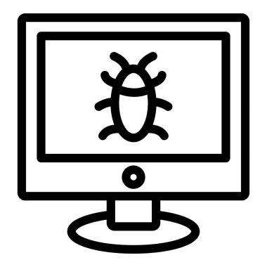 Virüs simgesi ile bilgisayar monitörü, basit vektör illüstrasyonu