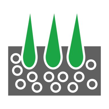 Fabrika raster simgesi. Tarzıdır bicolor düz sembolü, eko yeşil ve gri renkler, yuvarlak açılar, beyaz arka plan.