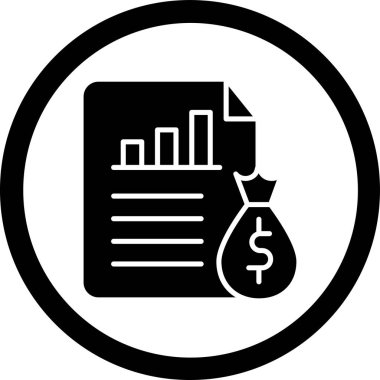 finansal rapor vektör simgesi. biçim düz yuvarlak sembol, siyah renk, yuvarlak açılar, beyaz arkaplan