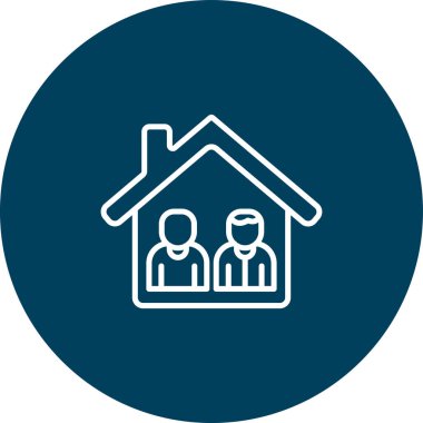 ev sembolü simgesi. Bu yuvarlak vektör sembolü beyaz arkaplanda yumuşak mavi izole edilmiş olarak çizilir..