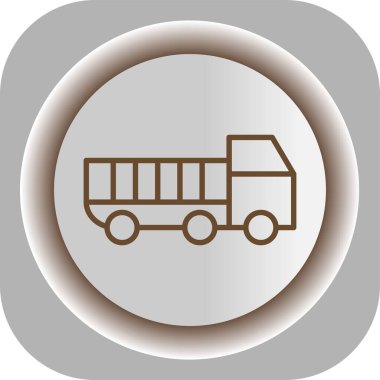 Kamyon vektör simgesi. resim biçimi yuvarlak kare düğmesi içindeki düz simge simgesidir, açık gri ve gri renkler.