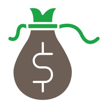 Para çantası simgesi simgesi. biçim iki renkli düz sembol, yeşil ve gri renkler, yuvarlak açılar, beyaz arkaplan