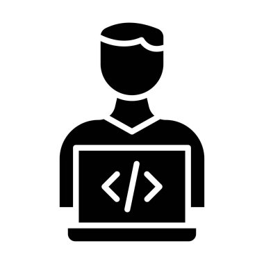 Programcı simgesi. Web için dizüstü bilgisayar vektör simgelerinin özet çizimi