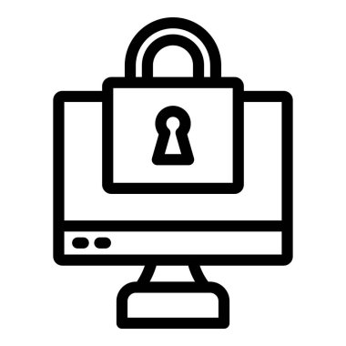 Laptop ve asma kilit ikonuyla kilitle. Güvenlik ve veri koruma sistemi teması. Yalnız tasarım. vektör illüstrasyonu