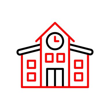 Kırmızı çizgili ve beyaz ikonlu okul saati. Eğitim zamanı, vektör çizimi. özet biçimi simgesi.