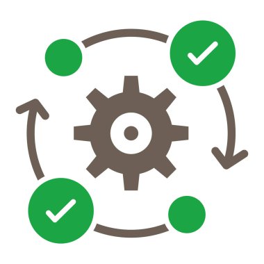 dişli entegrasyon vektörü simgesi. biçim iki renkli düz simge, yeşil ve gri renkler, yuvarlak açılar, beyaz arkaplan.
