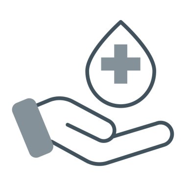 Kan bağışı çizgisi ikonu, sağlık ve sağlık hizmeti konsepti, beyaz arka planda kan izi, bağış ve kan bırakma ikonu olan el.