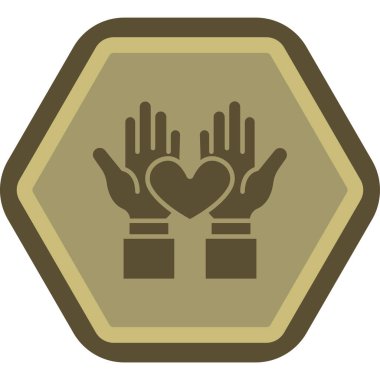 Kalp bakımı ikonu. biçim, yuvarlak açılı, sarı renkli, gri arkaplan, kahverengi iki renkli düz semboldür.