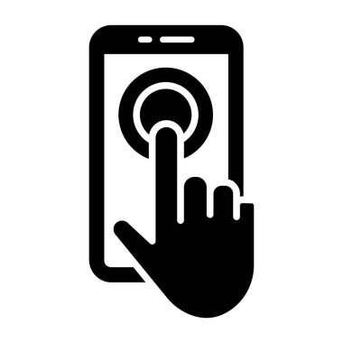 El ikonlu akıllı telefon. Ağ için akıllı telefon vektör simgeleriyle akıllı telefon elinin basit bir çizimi