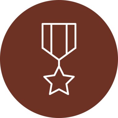 Ticaret setinden madalya ikonu. Vektör biçimi düz sembol, kahverengi renk, yuvarlak açılar, beyaz arkaplan.