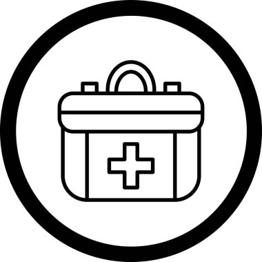 İlk yardım çantası simgesi. Beyaz arkaplanda izole edilmiş web tasarımı için tıbbi malzeme vektör simgesi