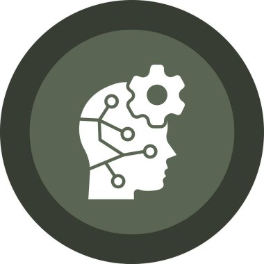 Beyin vektör simgesi. biçim düz yuvarlak sembol, eko ve modern gri arkaplan, yuvarlak düğme