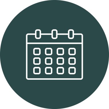 Takvim simgesi. Vektör biçimi düz sembol, yumuşak yeşil renk, yuvarlak tuş, beyaz arkaplan.