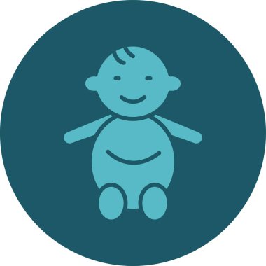 Mavi daire ikonu olan şirin bir kız bebek, düz stil tasarımı, bebek simgesi