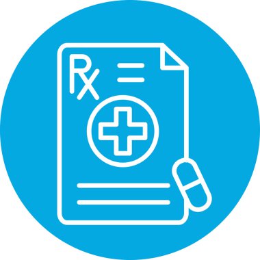 Reçeteli vektör simgesi. biçim düz daire içine alınmış sembol, mavi renk, yuvarlak açılar, beyaz arkaplan.