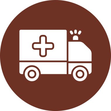 Ambulans aracı vektör simgesi. biçim düz yuvarlak sembol, gri renk, yuvarlak açılar, beyaz arkaplan