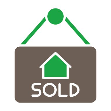 ev satışı vektör simgesi. biçim düz yuvarlak kare düğme, eko yeşil ve gri arkaplan, beyaz arkaplan.