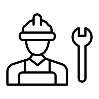 İnşaat mühendisi çizgisi simgesi, vektör illüstrasyonu