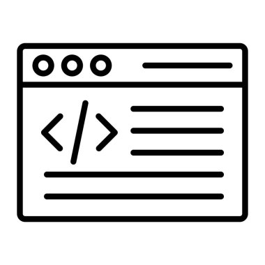 Kod satırı simgesi programlanıyor. Programlama vektör çizimi beyaza izole edildi. uygulama veya web tasarımı ve uygulaması için siyah simge özeti