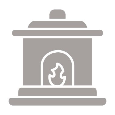 Şömine ikonu. Vektör biçimi düz bir semboldür, izole edilmiş, beyaz arkaplan,