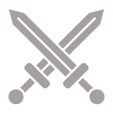 Kılıç ve çapraz kılıç çizgisi ikonu, spor konsepti, kılıç kılıcı işareti beyaz arka planda, ortaçağ kılıç ve kılıç ikonu ana hatlarıyla