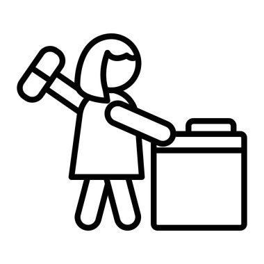 Temizlikçi kadın temizlik çizgisi ikon vektör çizimi