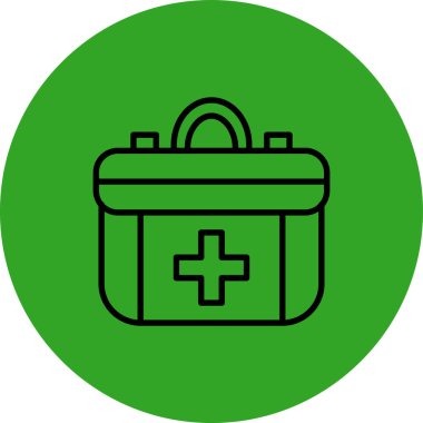 İlk yardım kutusu simgesi. Vektör biçimi düz ikonik sembol, yuvarlak açılar, eko ve yeşil renk. beyaz arkaplan.